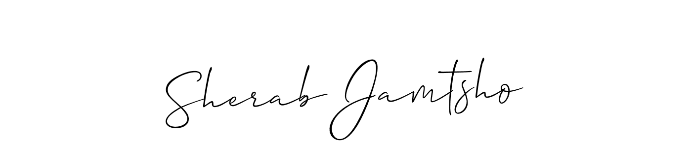 if you are searching for the best signature style for your name Sherab Jamtsho. so please give up your signature search. here we have designed multiple signature styles  using Allison_Script. Sherab Jamtsho signature style 2 images and pictures png