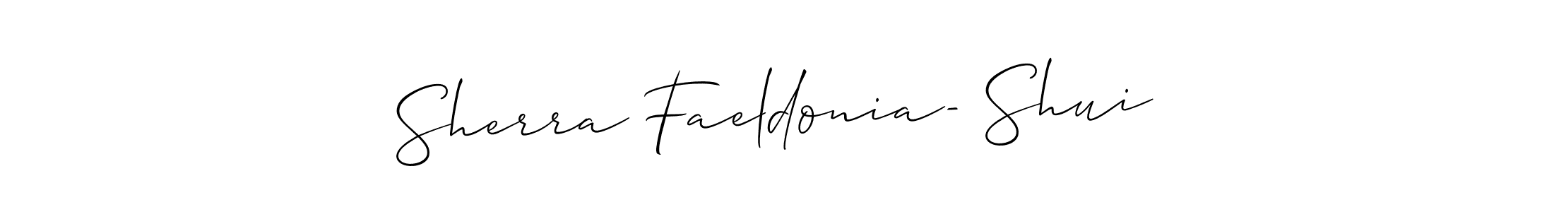 Also You can easily find your signature by using the search form. We will create Sherra Faeldonia- Shui name handwritten signature images for you free of cost using Allison_Script sign style. Sherra Faeldonia- Shui signature style 2 images and pictures png