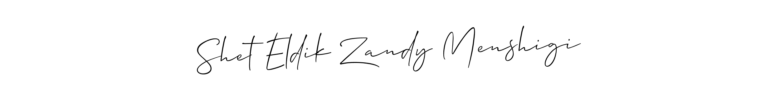 Make a beautiful signature design for name Shet Eldik Zandy Menshigi. With this signature (Allison_Script) style, you can create a handwritten signature for free. Shet Eldik Zandy Menshigi signature style 2 images and pictures png