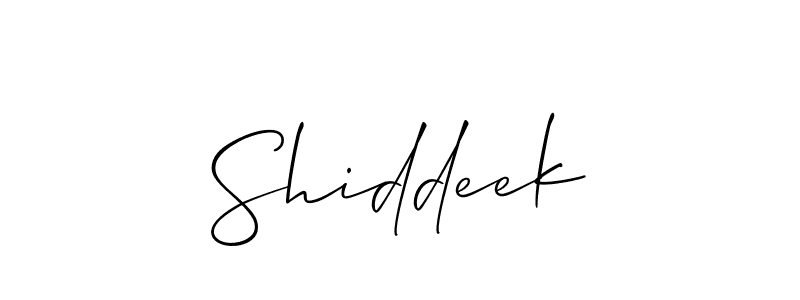 Use a signature maker to create a handwritten signature online. With this signature software, you can design (Allison_Script) your own signature for name Shiddeek. Shiddeek signature style 2 images and pictures png
