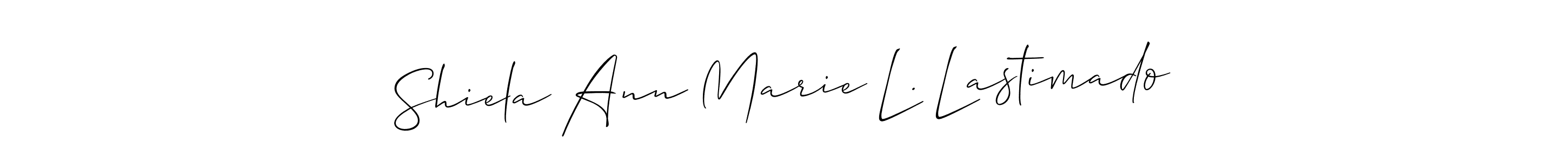 Similarly Allison_Script is the best handwritten signature design. Signature creator online .You can use it as an online autograph creator for name Shiela Ann Marie L. Lastimado. Shiela Ann Marie L. Lastimado signature style 2 images and pictures png