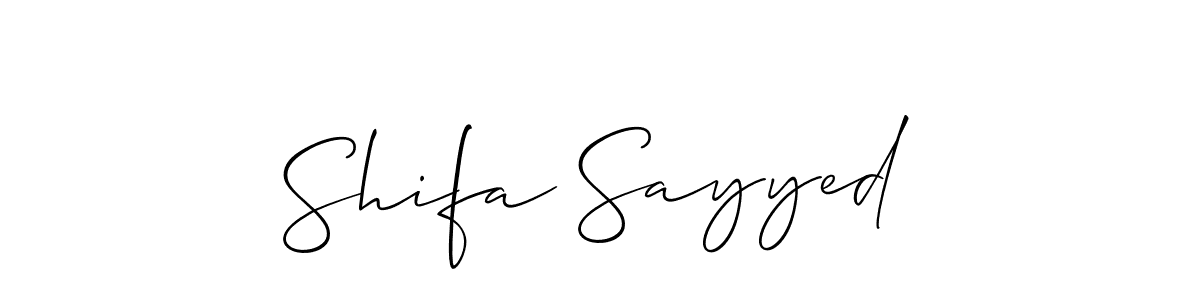 Also You can easily find your signature by using the search form. We will create Shifa Sayyed name handwritten signature images for you free of cost using Allison_Script sign style. Shifa Sayyed signature style 2 images and pictures png