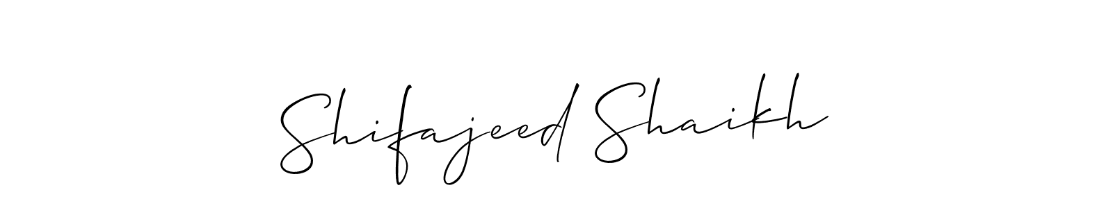 The best way (Allison_Script) to make a short signature is to pick only two or three words in your name. The name Shifajeed Shaikh include a total of six letters. For converting this name. Shifajeed Shaikh signature style 2 images and pictures png