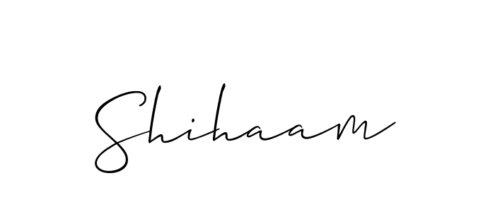 Allison_Script is a professional signature style that is perfect for those who want to add a touch of class to their signature. It is also a great choice for those who want to make their signature more unique. Get Shihaam name to fancy signature for free. Shihaam signature style 2 images and pictures png