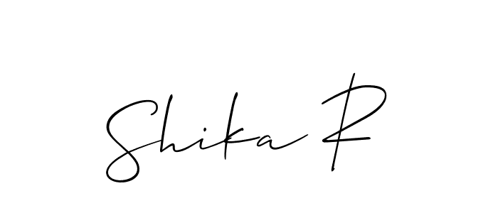 The best way (Allison_Script) to make a short signature is to pick only two or three words in your name. The name Shika R include a total of six letters. For converting this name. Shika R signature style 2 images and pictures png