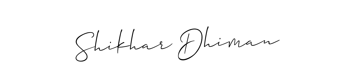 Make a short Shikhar Dhiman signature style. Manage your documents anywhere anytime using Allison_Script. Create and add eSignatures, submit forms, share and send files easily. Shikhar Dhiman signature style 2 images and pictures png