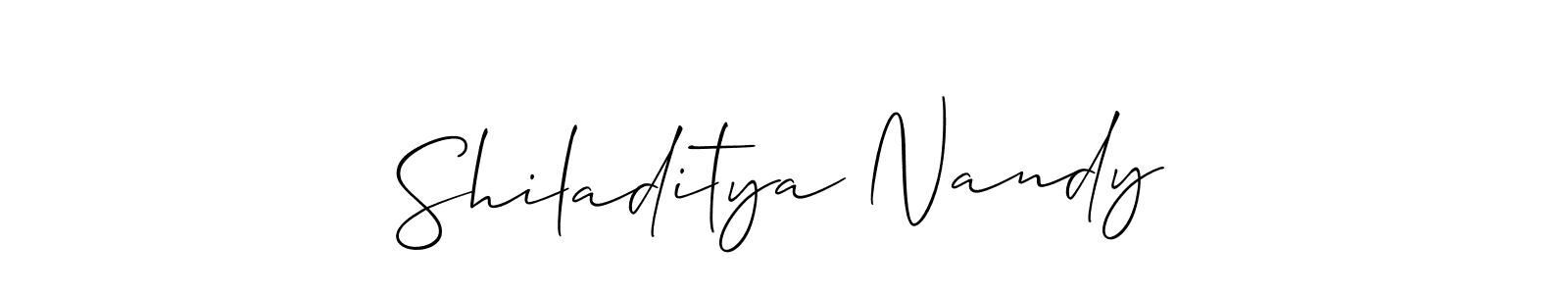 This is the best signature style for the Shiladitya Nandy name. Also you like these signature font (Allison_Script). Mix name signature. Shiladitya Nandy signature style 2 images and pictures png