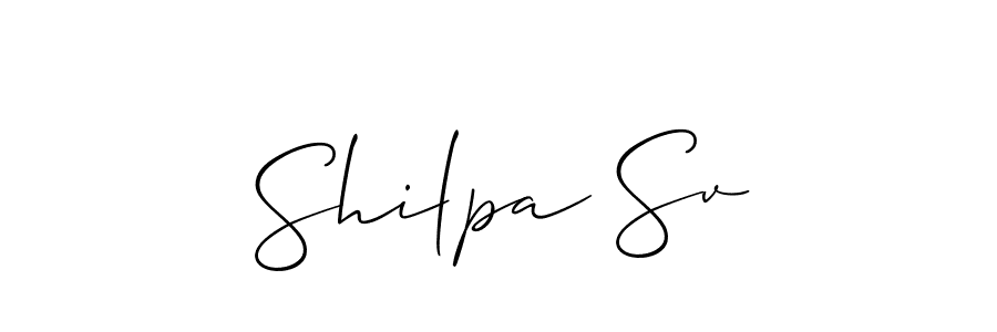 Allison_Script is a professional signature style that is perfect for those who want to add a touch of class to their signature. It is also a great choice for those who want to make their signature more unique. Get Shilpa Sv name to fancy signature for free. Shilpa Sv signature style 2 images and pictures png