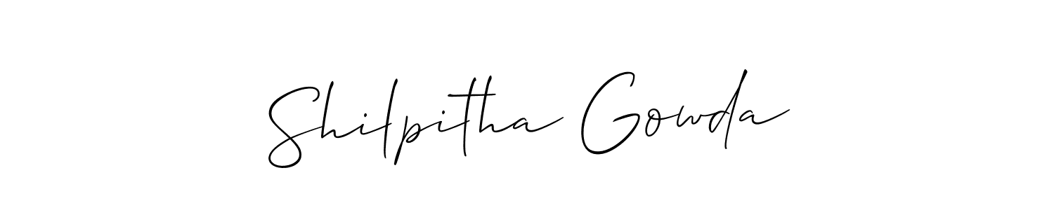 Allison_Script is a professional signature style that is perfect for those who want to add a touch of class to their signature. It is also a great choice for those who want to make their signature more unique. Get Shilpitha Gowda name to fancy signature for free. Shilpitha Gowda signature style 2 images and pictures png