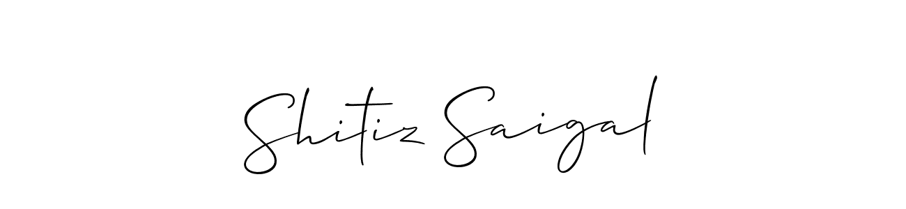 Allison_Script is a professional signature style that is perfect for those who want to add a touch of class to their signature. It is also a great choice for those who want to make their signature more unique. Get Shitiz Saigal name to fancy signature for free. Shitiz Saigal signature style 2 images and pictures png