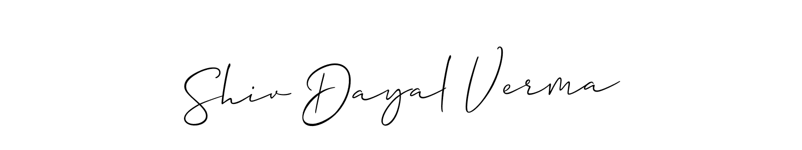 The best way (Allison_Script) to make a short signature is to pick only two or three words in your name. The name Shiv Dayal Verma include a total of six letters. For converting this name. Shiv Dayal Verma signature style 2 images and pictures png