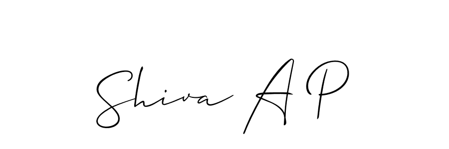 The best way (Allison_Script) to make a short signature is to pick only two or three words in your name. The name Shiva A P include a total of six letters. For converting this name. Shiva A P signature style 2 images and pictures png