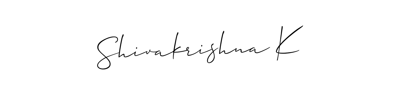 if you are searching for the best signature style for your name Shivakrishna K. so please give up your signature search. here we have designed multiple signature styles  using Allison_Script. Shivakrishna K signature style 2 images and pictures png