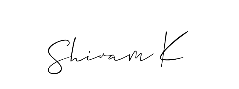 How to make Shivam K name signature. Use Allison_Script style for creating short signs online. This is the latest handwritten sign. Shivam K signature style 2 images and pictures png