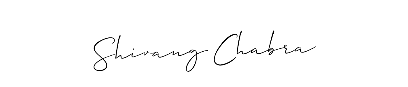 The best way (Allison_Script) to make a short signature is to pick only two or three words in your name. The name Shivang Chabra include a total of six letters. For converting this name. Shivang Chabra signature style 2 images and pictures png