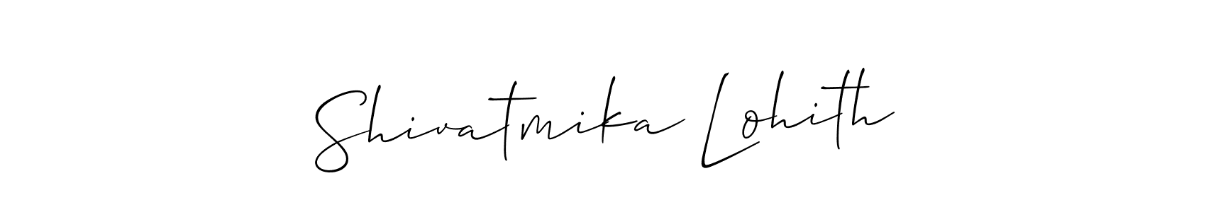 The best way (Allison_Script) to make a short signature is to pick only two or three words in your name. The name Shivatmika Lohith include a total of six letters. For converting this name. Shivatmika Lohith signature style 2 images and pictures png