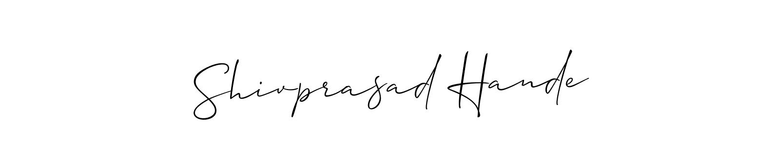 This is the best signature style for the Shivprasad Hande name. Also you like these signature font (Allison_Script). Mix name signature. Shivprasad Hande signature style 2 images and pictures png