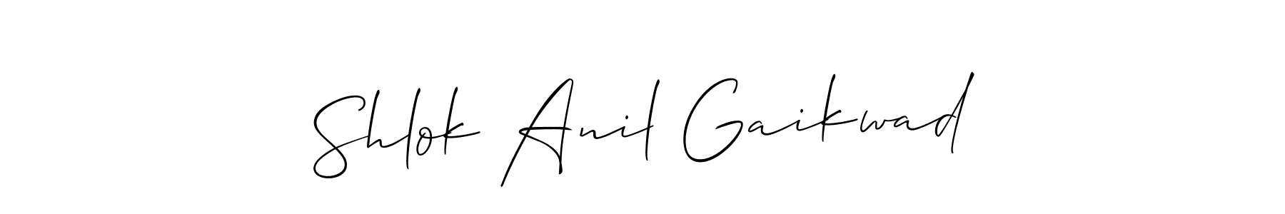 The best way (Allison_Script) to make a short signature is to pick only two or three words in your name. The name Shlok Anil Gaikwad include a total of six letters. For converting this name. Shlok Anil Gaikwad signature style 2 images and pictures png