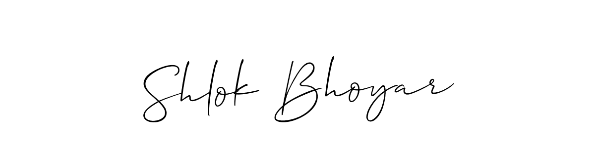 The best way (Allison_Script) to make a short signature is to pick only two or three words in your name. The name Shlok Bhoyar include a total of six letters. For converting this name. Shlok Bhoyar signature style 2 images and pictures png