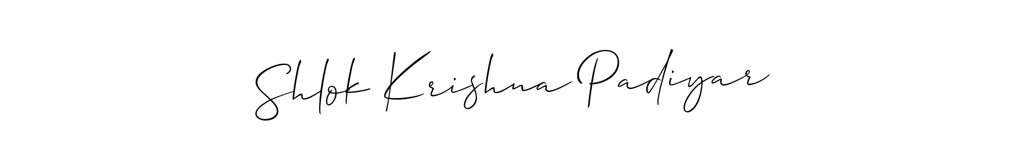 if you are searching for the best signature style for your name Shlok Krishna Padiyar. so please give up your signature search. here we have designed multiple signature styles  using Allison_Script. Shlok Krishna Padiyar signature style 2 images and pictures png