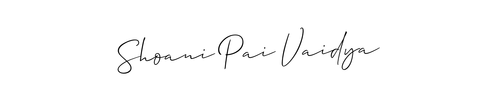 The best way (Allison_Script) to make a short signature is to pick only two or three words in your name. The name Shoani Pai Vaidya include a total of six letters. For converting this name. Shoani Pai Vaidya signature style 2 images and pictures png