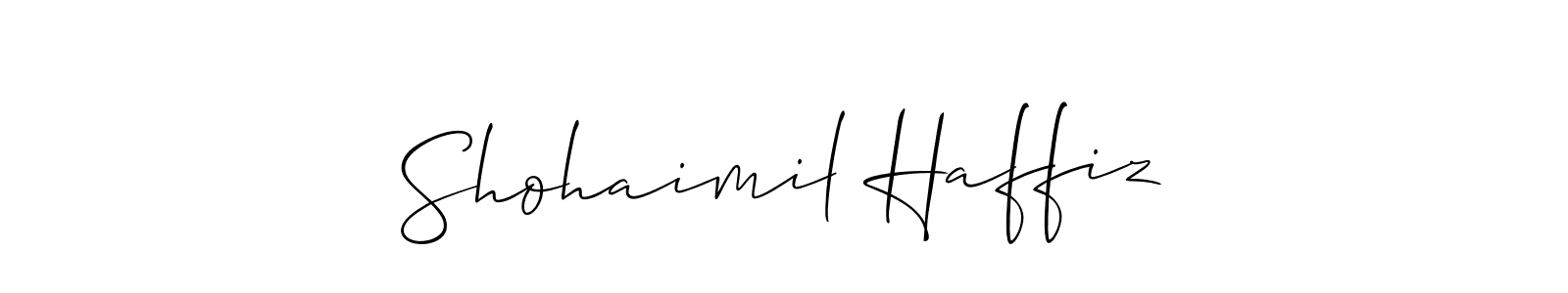 if you are searching for the best signature style for your name Shohaimil Haffiz. so please give up your signature search. here we have designed multiple signature styles  using Allison_Script. Shohaimil Haffiz signature style 2 images and pictures png