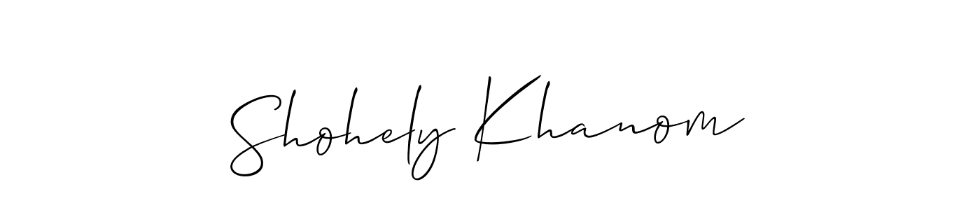 Also You can easily find your signature by using the search form. We will create Shohely Khanom name handwritten signature images for you free of cost using Allison_Script sign style. Shohely Khanom signature style 2 images and pictures png