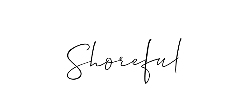 The best way (Allison_Script) to make a short signature is to pick only two or three words in your name. The name Shoreful include a total of six letters. For converting this name. Shoreful signature style 2 images and pictures png