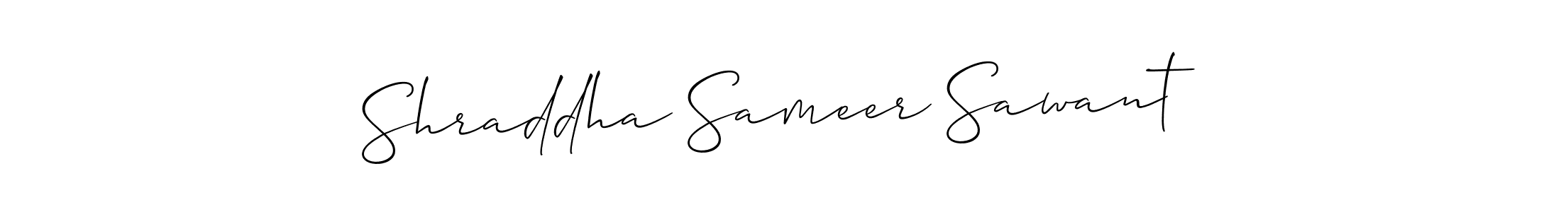 The best way (Allison_Script) to make a short signature is to pick only two or three words in your name. The name Shraddha Sameer Sawant include a total of six letters. For converting this name. Shraddha Sameer Sawant signature style 2 images and pictures png