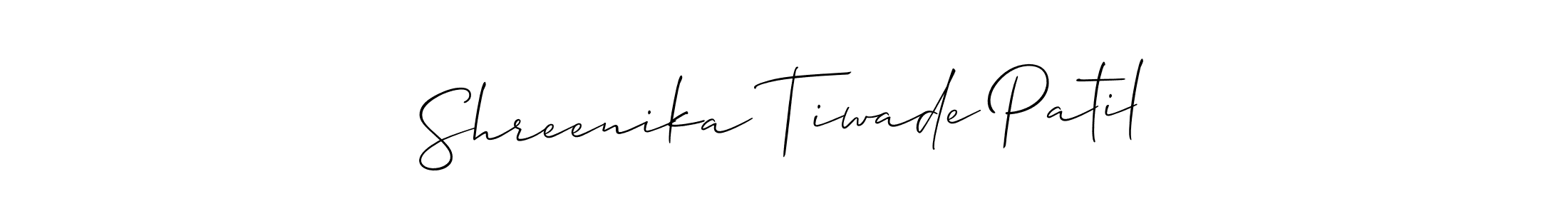 The best way (Allison_Script) to make a short signature is to pick only two or three words in your name. The name Shreenika Tiwade Patil include a total of six letters. For converting this name. Shreenika Tiwade Patil signature style 2 images and pictures png