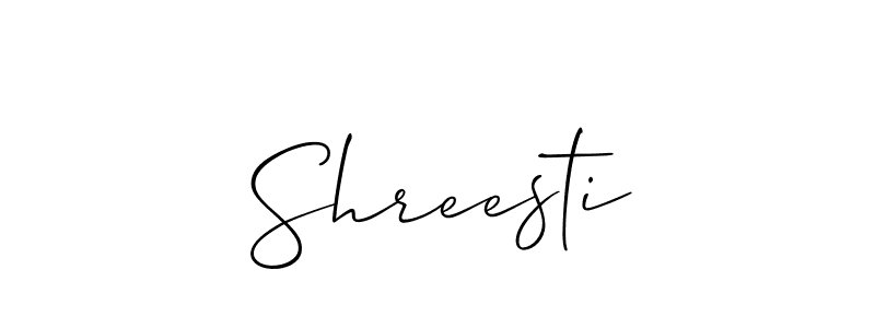 The best way (Allison_Script) to make a short signature is to pick only two or three words in your name. The name Shreesti include a total of six letters. For converting this name. Shreesti signature style 2 images and pictures png