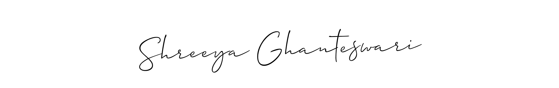 Make a short Shreeya Ghanteswari signature style. Manage your documents anywhere anytime using Allison_Script. Create and add eSignatures, submit forms, share and send files easily. Shreeya Ghanteswari signature style 2 images and pictures png