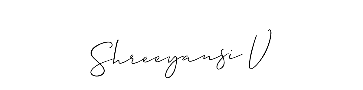 How to make Shreeyansi V name signature. Use Allison_Script style for creating short signs online. This is the latest handwritten sign. Shreeyansi V signature style 2 images and pictures png