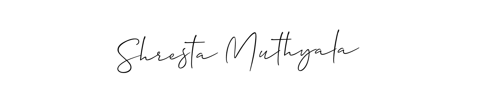 Allison_Script is a professional signature style that is perfect for those who want to add a touch of class to their signature. It is also a great choice for those who want to make their signature more unique. Get Shresta Muthyala name to fancy signature for free. Shresta Muthyala signature style 2 images and pictures png