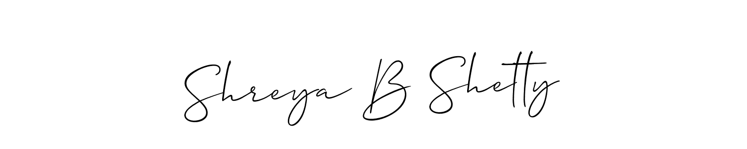 The best way (Allison_Script) to make a short signature is to pick only two or three words in your name. The name Shreya B Shetty include a total of six letters. For converting this name. Shreya B Shetty signature style 2 images and pictures png