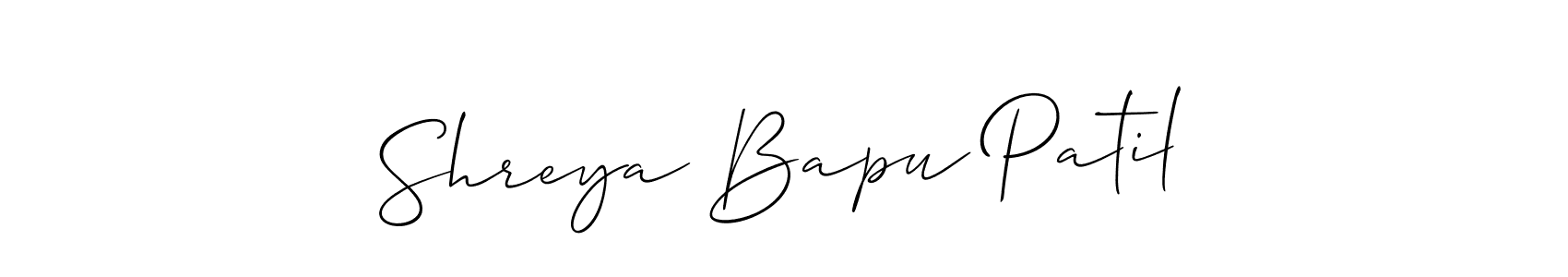 It looks lik you need a new signature style for name Shreya Bapu Patil. Design unique handwritten (Allison_Script) signature with our free signature maker in just a few clicks. Shreya Bapu Patil signature style 2 images and pictures png