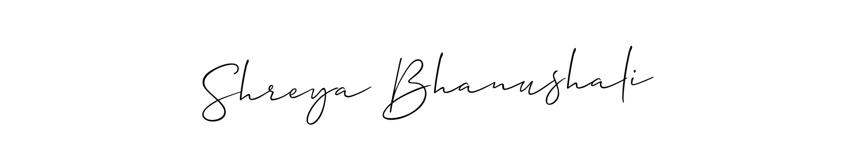 How to make Shreya Bhanushali name signature. Use Allison_Script style for creating short signs online. This is the latest handwritten sign. Shreya Bhanushali signature style 2 images and pictures png