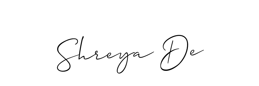 Make a beautiful signature design for name Shreya De. With this signature (Allison_Script) style, you can create a handwritten signature for free. Shreya De signature style 2 images and pictures png