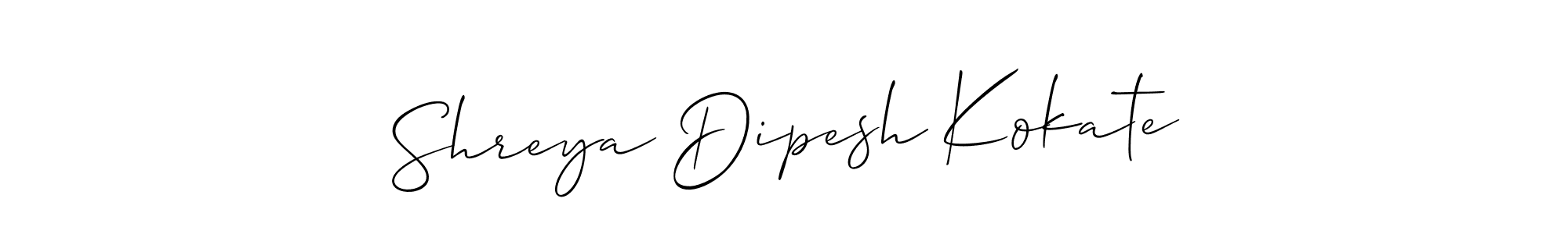 The best way (Allison_Script) to make a short signature is to pick only two or three words in your name. The name Shreya Dipesh Kokate include a total of six letters. For converting this name. Shreya Dipesh Kokate signature style 2 images and pictures png