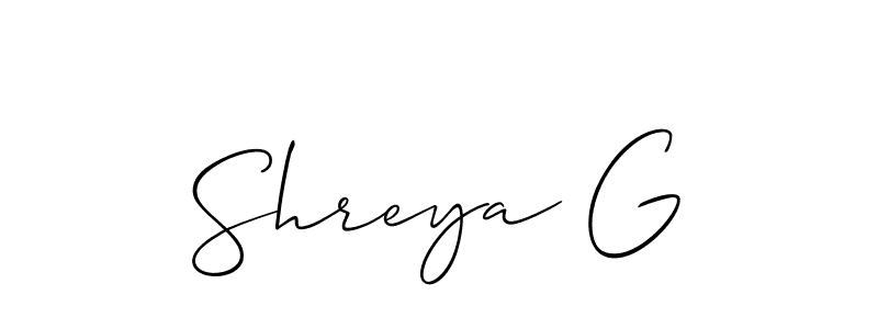 if you are searching for the best signature style for your name Shreya G. so please give up your signature search. here we have designed multiple signature styles  using Allison_Script. Shreya G signature style 2 images and pictures png