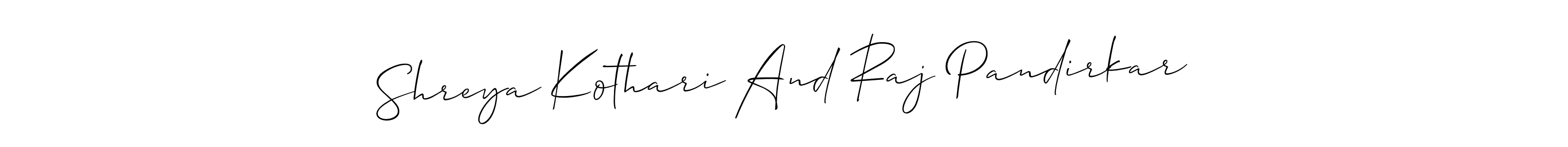 Shreya Kothari And Raj Pandirkar stylish signature style. Best Handwritten Sign (Allison_Script) for my name. Handwritten Signature Collection Ideas for my name Shreya Kothari And Raj Pandirkar. Shreya Kothari And Raj Pandirkar signature style 2 images and pictures png