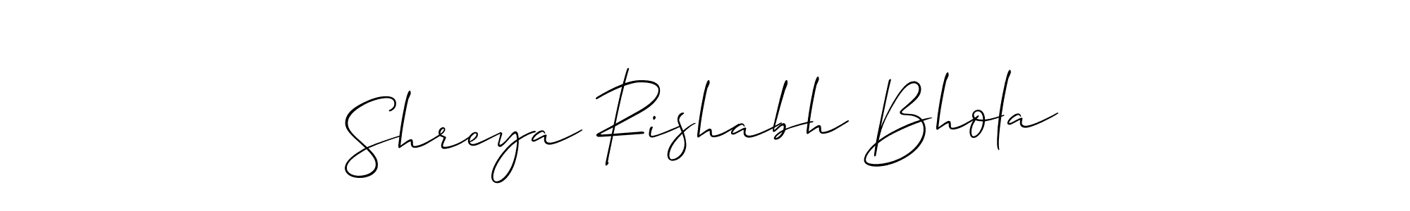 You should practise on your own different ways (Allison_Script) to write your name (Shreya Rishabh Bhola) in signature. don't let someone else do it for you. Shreya Rishabh Bhola signature style 2 images and pictures png