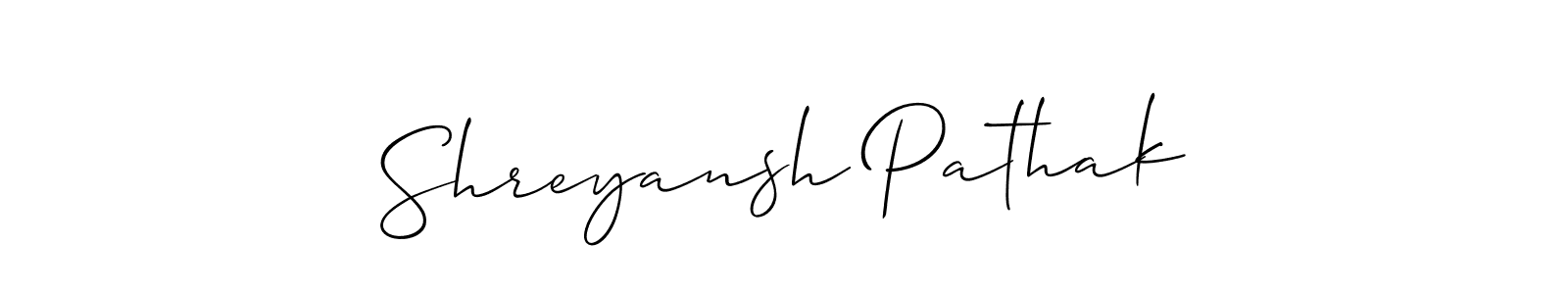 The best way (Allison_Script) to make a short signature is to pick only two or three words in your name. The name Shreyansh Pathak include a total of six letters. For converting this name. Shreyansh Pathak signature style 2 images and pictures png
