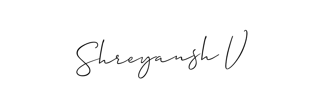 Make a beautiful signature design for name Shreyansh V. With this signature (Allison_Script) style, you can create a handwritten signature for free. Shreyansh V signature style 2 images and pictures png