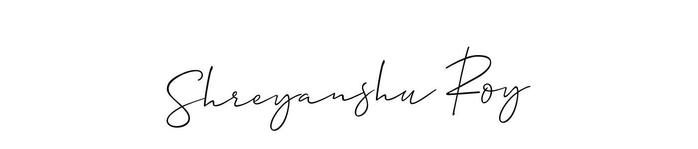Allison_Script is a professional signature style that is perfect for those who want to add a touch of class to their signature. It is also a great choice for those who want to make their signature more unique. Get Shreyanshu Roy name to fancy signature for free. Shreyanshu Roy signature style 2 images and pictures png