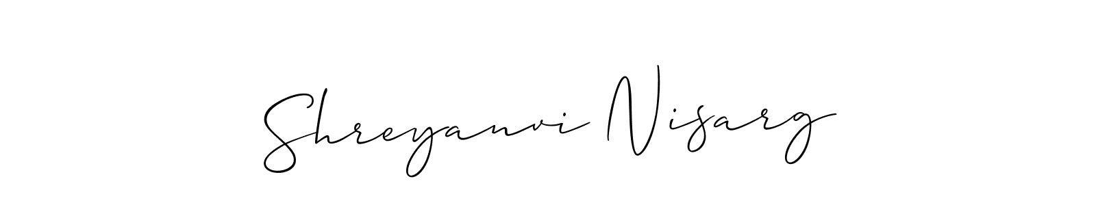 How to make Shreyanvi Nisarg signature? Allison_Script is a professional autograph style. Create handwritten signature for Shreyanvi Nisarg name. Shreyanvi Nisarg signature style 2 images and pictures png
