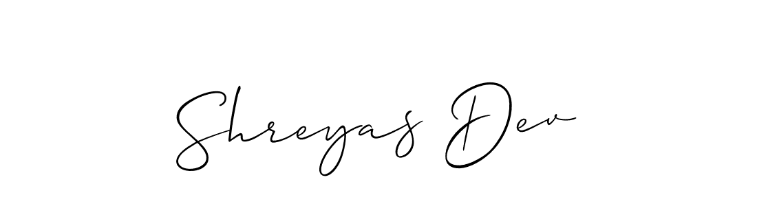 It looks lik you need a new signature style for name Shreyas Dev. Design unique handwritten (Allison_Script) signature with our free signature maker in just a few clicks. Shreyas Dev signature style 2 images and pictures png