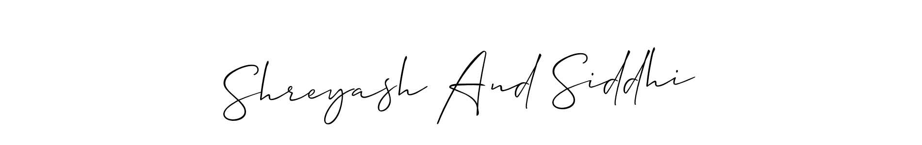 How to make Shreyash And Siddhi signature? Allison_Script is a professional autograph style. Create handwritten signature for Shreyash And Siddhi name. Shreyash And Siddhi signature style 2 images and pictures png