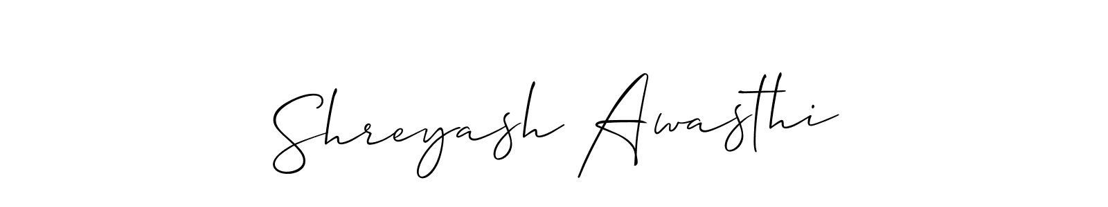 Also we have Shreyash Awasthi name is the best signature style. Create professional handwritten signature collection using Allison_Script autograph style. Shreyash Awasthi signature style 2 images and pictures png