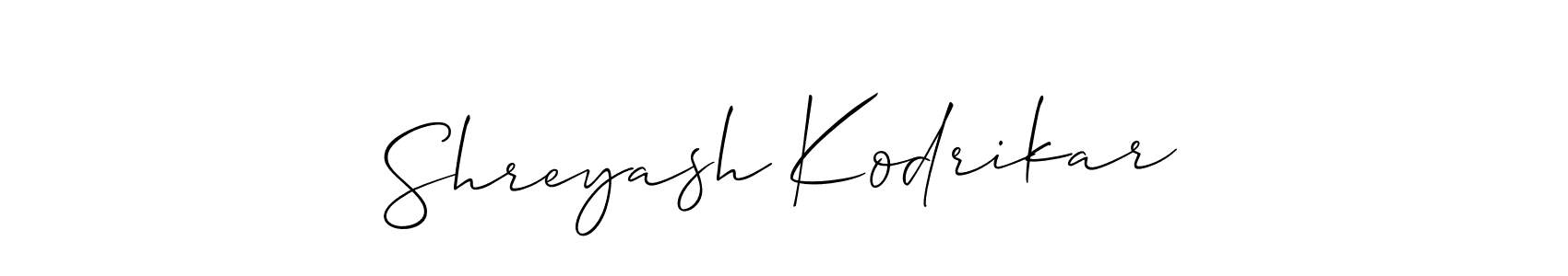 Also we have Shreyash Kodrikar name is the best signature style. Create professional handwritten signature collection using Allison_Script autograph style. Shreyash Kodrikar signature style 2 images and pictures png